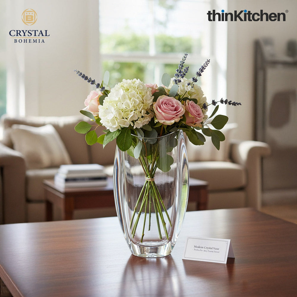 Crystal Bohemia 12 Inches Premium Crystal Decorative Glass Flower Vase for Home Décor, Living Room