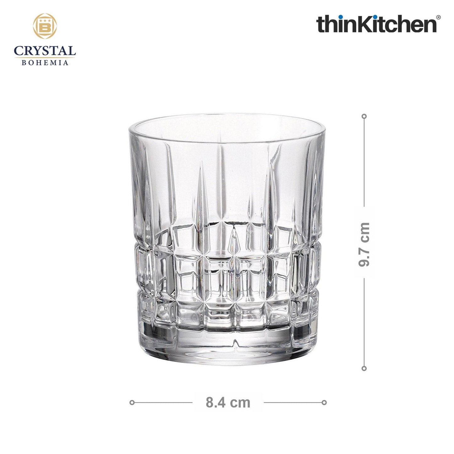 Crystal Bohemia Premium Whisky Glass – DOVER – 320 ml Double Old Fashioned (DOF), Set of 6 | Luxury Czech Crystal Tumblers | International Crystalware | Made in Czech Republic