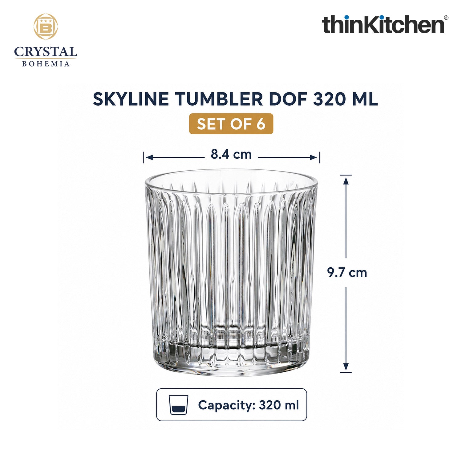 Premium 320ml  Skyline Whisky Glass Set of 6 – Double Old Fashioned (DOF), Luxury  Whisky, Scotch & Bourbon Crystalware Glasses - 4
