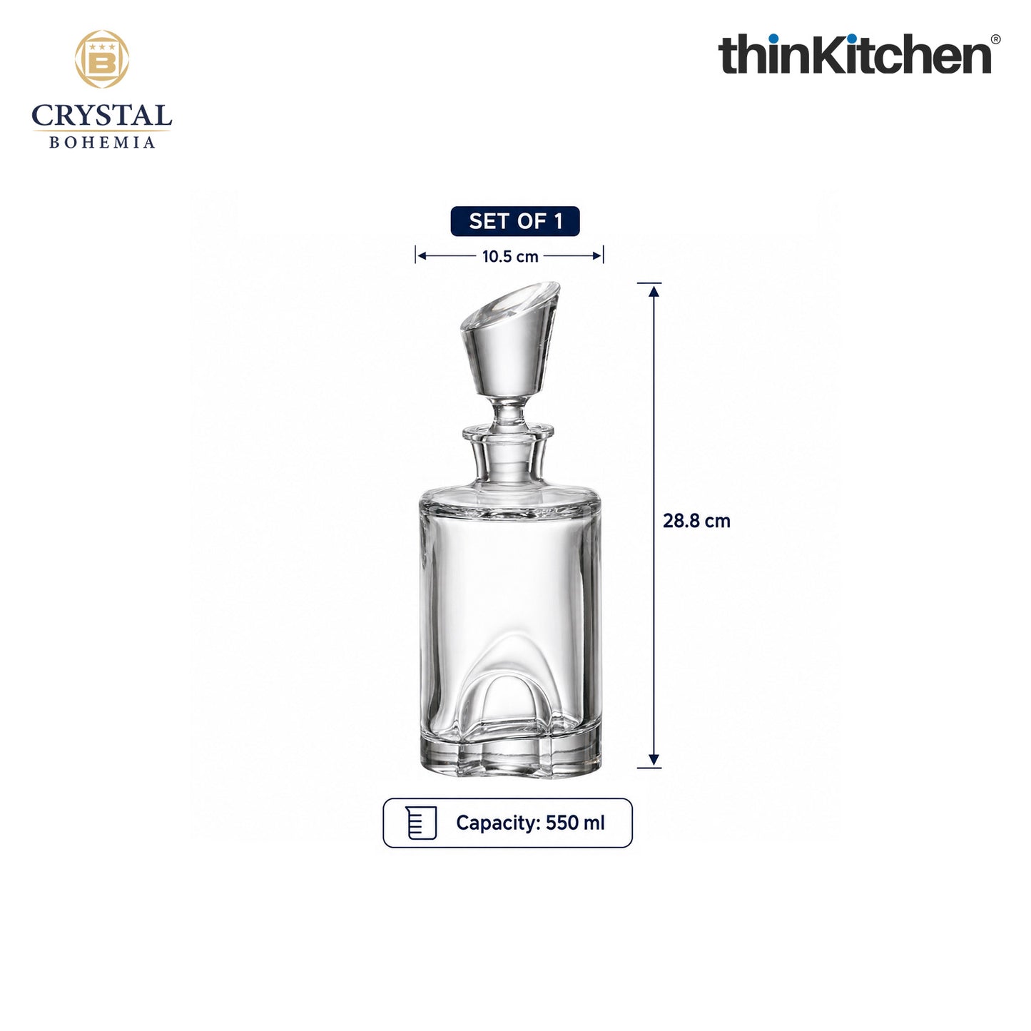 Premium Torneo Premium Whisky Decanter – 550 ml – Diamond‑Cut Czech Crystal Decanter with Stopper