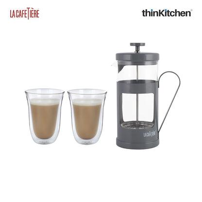 La Cafetiere Monaco Coffee Maker 2 Pc Double Walled Latte Glasses