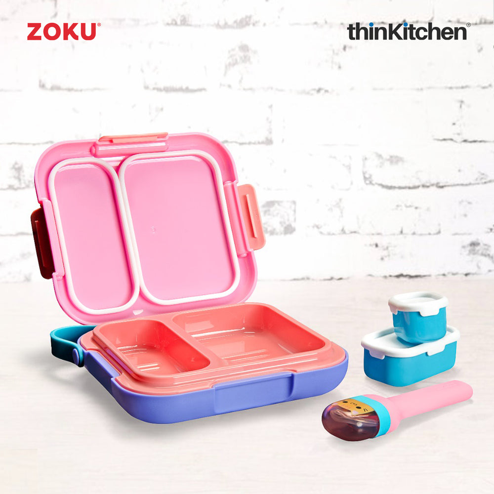 Zoku Premium Leakproof Bento Lunch Box and Pocket Cutlery  for Kids & Adults
