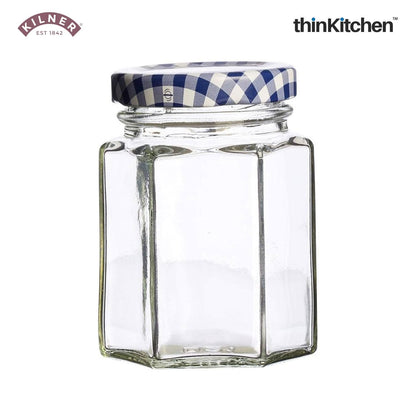 Kilner 5 x 280ml Hexagonal Twist Top Premium Airtight Glass Jar Set for Herbs, Spices, Jams, Chutneys