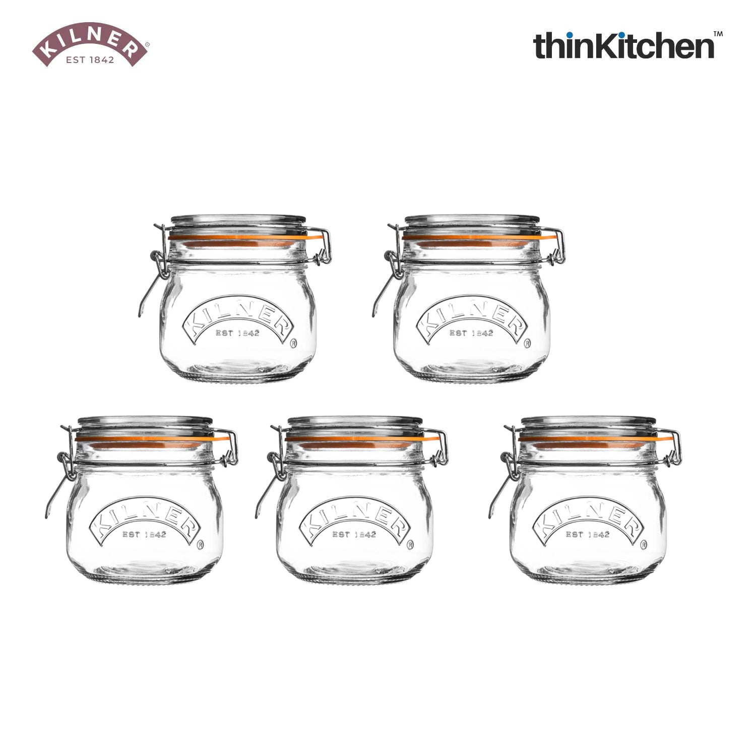 The Classic Clip Top Round Jars Set Of 5 0 5 Litre - 2