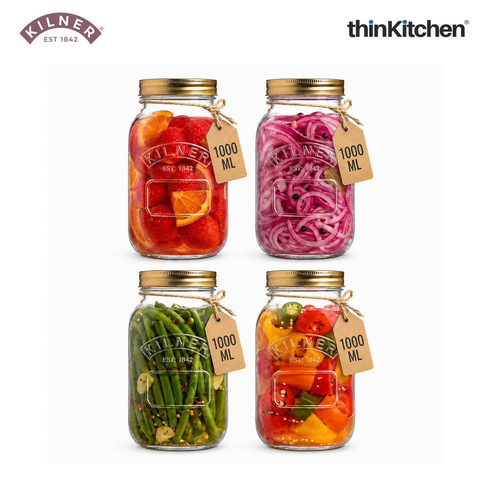 Kilner Set of 4 x 1L Premium Leakproof Preserve Jar with Screw Lid Storing and Preserving
