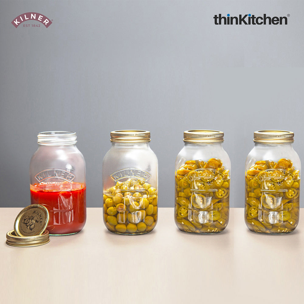Kilner Set of 4 x 1L Premium Leakproof Preserve Jar with Screw Lid Storing and Preserving