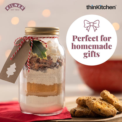 Kilner Premium 1 Litre Leakproof Preserve Glass Jar Set of 4 with Screw Lid, Ideal for Storing and Preserving | Dishwasher Safe Reusable Kitchen Storage Container