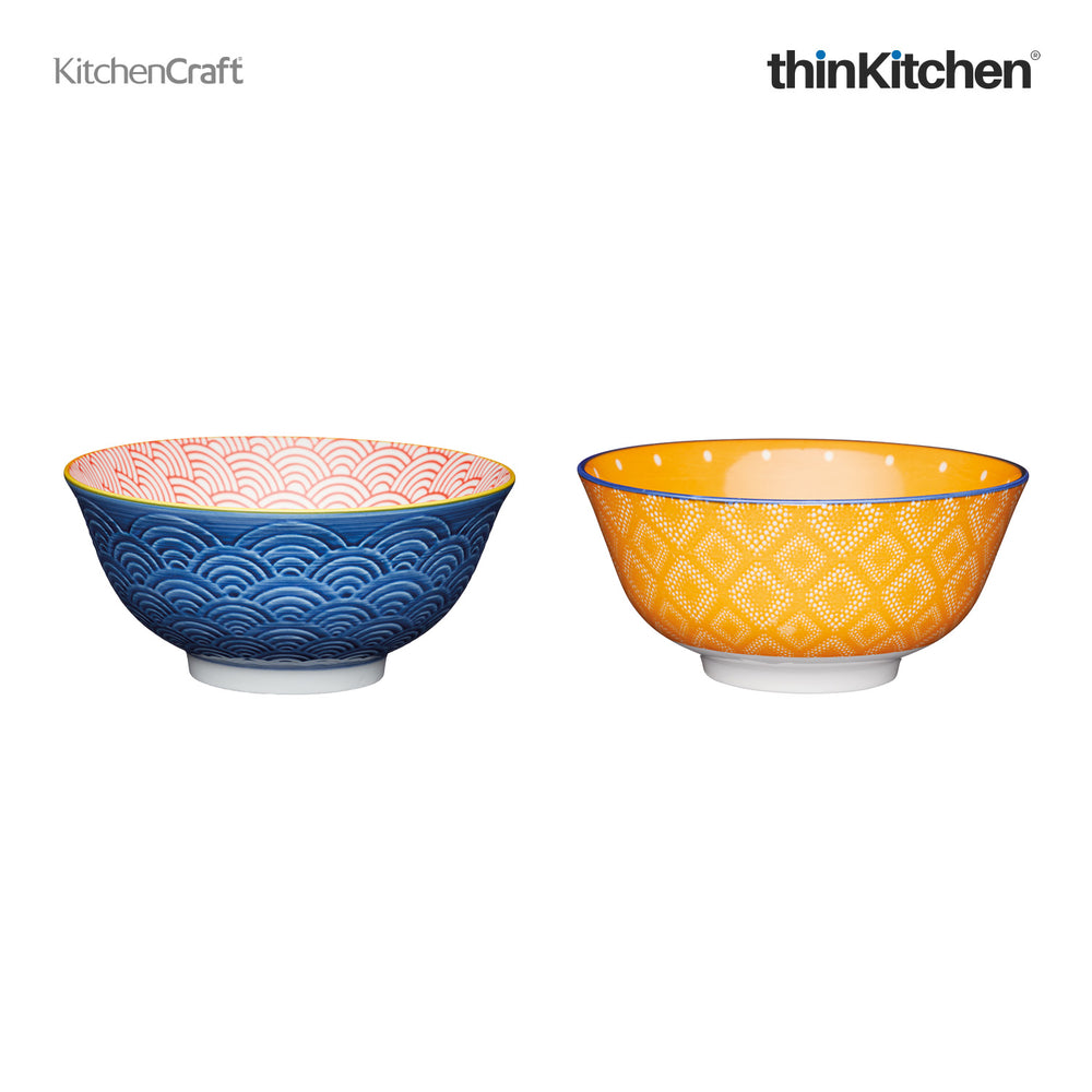 KitchenCraft Vibrant Premium Ceramic Bowls for Serving, Set of 2