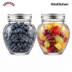 Kilner Premium 2 Pcs x 400ml Strawberry Shaped Airtight Preserve Glass Jars for Kitchen Storage, ideal for Jams, Chutneys, Preserves | Multipurpose, Eco-Friendly, Reusable Transparent Glass Containers