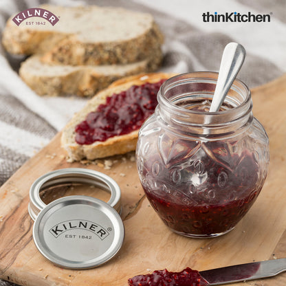 Kilner Premium 2 Pcs x 400ml Strawberry Shaped Airtight Preserve Glass Jars for Kitchen Storage, ideal for Jams, Chutneys, Preserves | Multipurpose, Eco-Friendly, Reusable Transparent Glass Containers