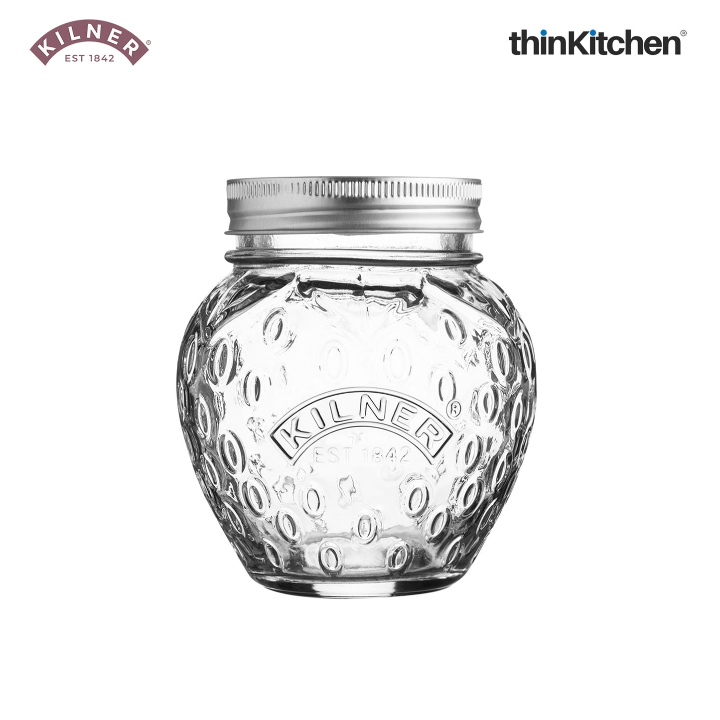 Kilner Premium 2 Pcs x 400ml Strawberry Shaped Airtight Preserve Glass Jars for Kitchen Storage, ideal for Jams, Chutneys, Preserves | Multipurpose, Eco-Friendly, Reusable Transparent Glass Containers