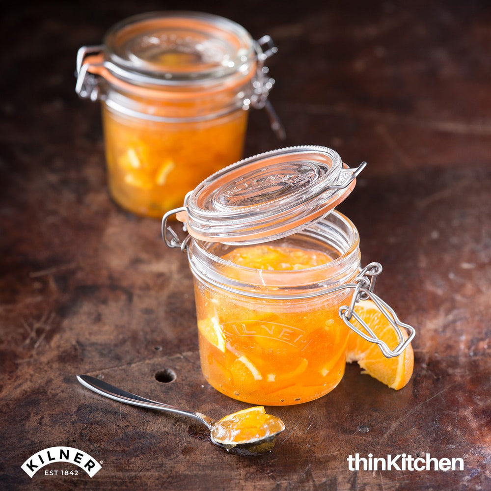 Kilner 4 x 350ml Round Airtight Premium Wire Clip Top Glass Storage Jar Set for Pickles, Jams, Chutneys, Yougurt