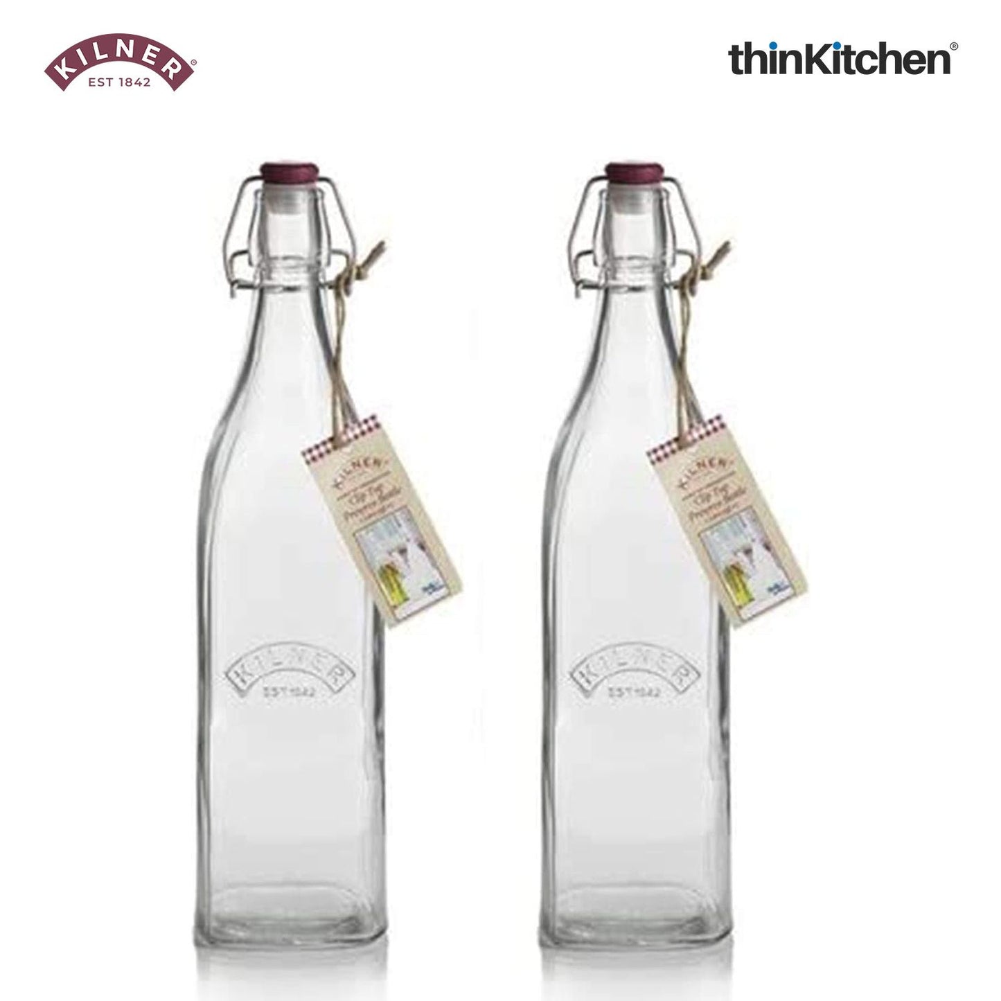 Kilner Set of 2 Clip Top Preserver Bottle, 1 Litre