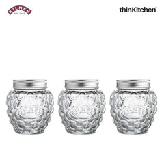 Kilner 3 x 400ml Strawberry Shaped Airtight Premium Glass Jars for Kitchen Storage, ideal for Jams, Chutneys, Preserves