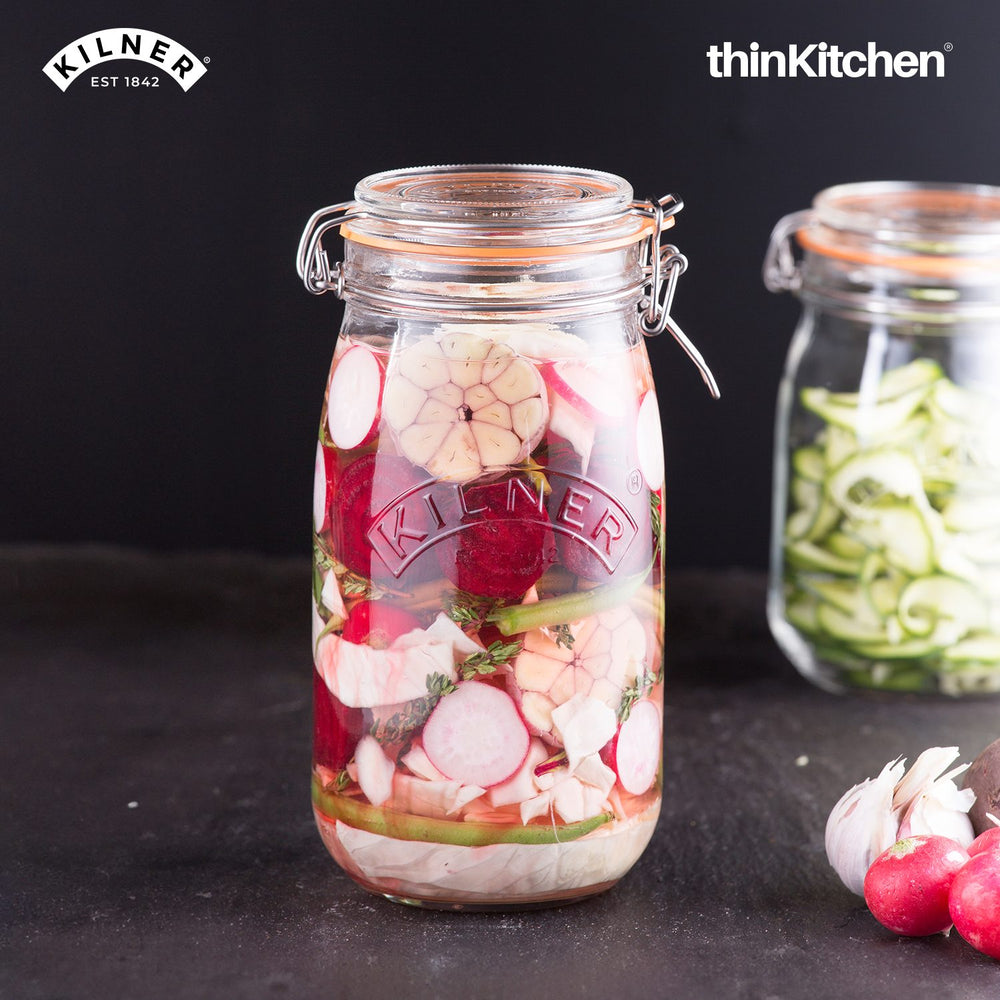 Kilner 350ml Round Glass Breakfast Jar & 2L Round Clip Top Jar Combo Set of 2