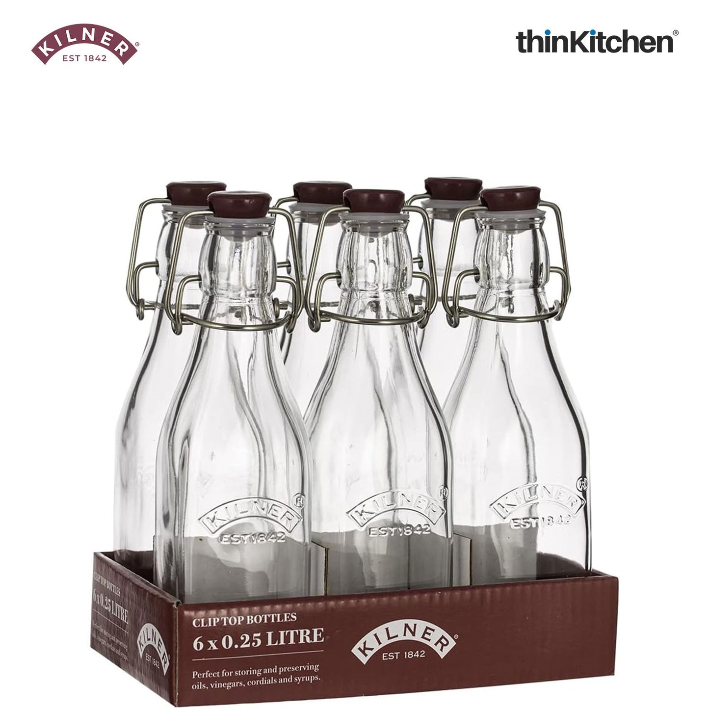 Kilner Set of 6 Clip Top Preserver Bottle, 250ml