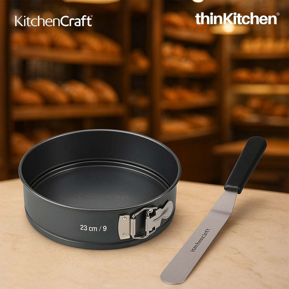 Non-Stick 20cm and 23cm Spring Form Pans x Tempered Stainless Steel Large Palette Knife combo set