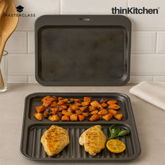 Masterclass Baker's Combo: Non-Stick 2-in-1 Divided Crisping Tray / Ridged Baking Tray x Double Layered Baking Sheet