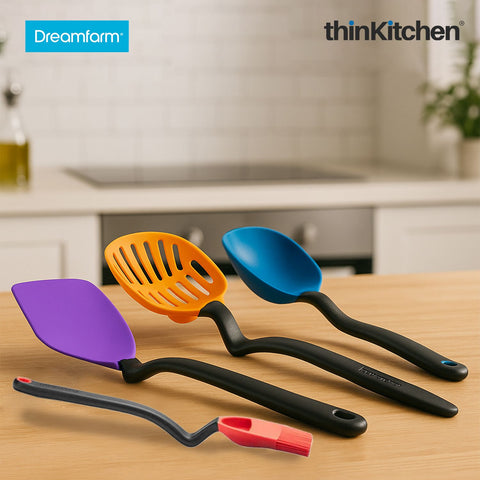 Dreamfarm Stirring Saga: Chopula x Sit-Up Slotted Cooking Spoon Scoop & Straine x Supoon x  Basting Brush with Scoop Reservoir