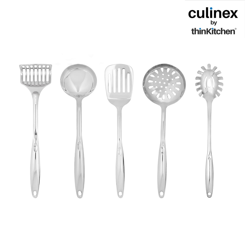 Culinex 18/8 Stainless Steel Premium Cooking Kitchen Tool set of 5, Harmony Series | Silver Rustproof Food Grade Tools By thinKitchen