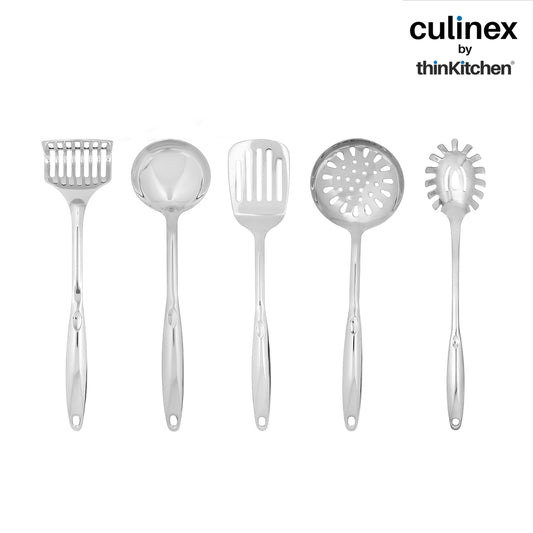 Culinex 18/8 Stainless Steel Premium Cooking Kitchen Tool set of 5, Harmony Series | Silver Rustproof Food Grade Tools By thinKitchen