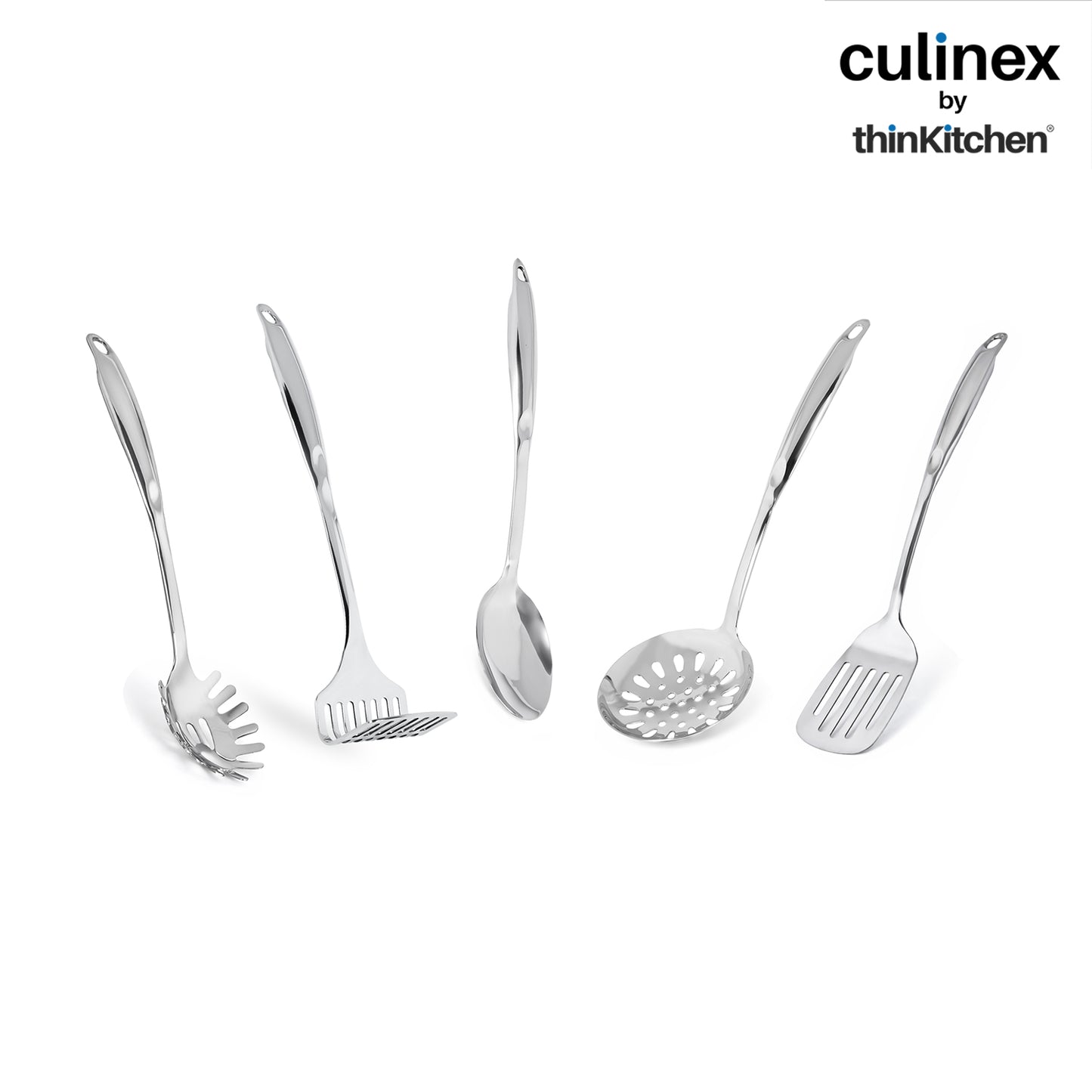 Culinex 18/8 Stainless Steel Premium Cooking Kitchen Tool set of 5, Harmony Series | Silver Rustproof Food Grade Tools By thinKitchen