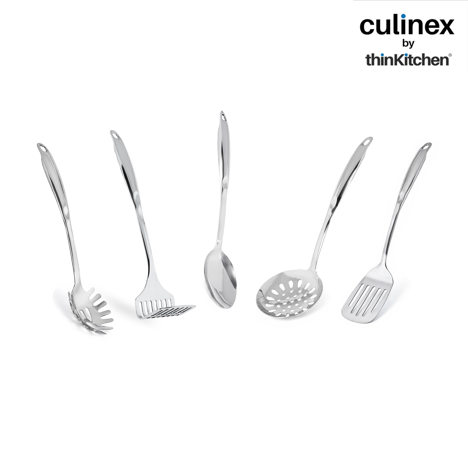 Culinex 18/8 Stainless Steel Premium Cooking Kitchen Tool set of 5, Harmony Series | Silver Rustproof Food Grade Tools By thinKitchen - 4
