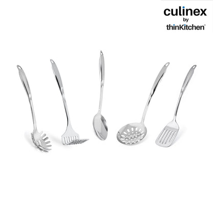 Culinex 18/8 Stainless Steel Premium Cooking Kitchen Tool set of 5, Harmony Series | Silver Rustproof Food Grade Tools By thinKitchen
