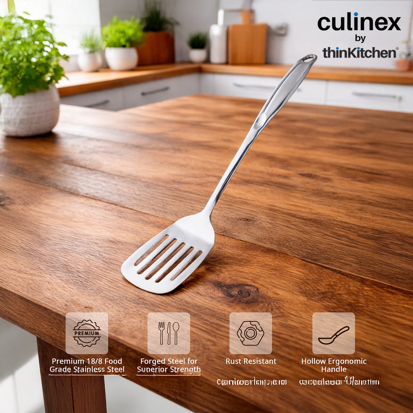 Culinex 18/8 Stainless Steel Premium Cooking Kitchen Tool set of 5, Harmony Series | Silver Rustproof Food Grade Tools By thinKitchen