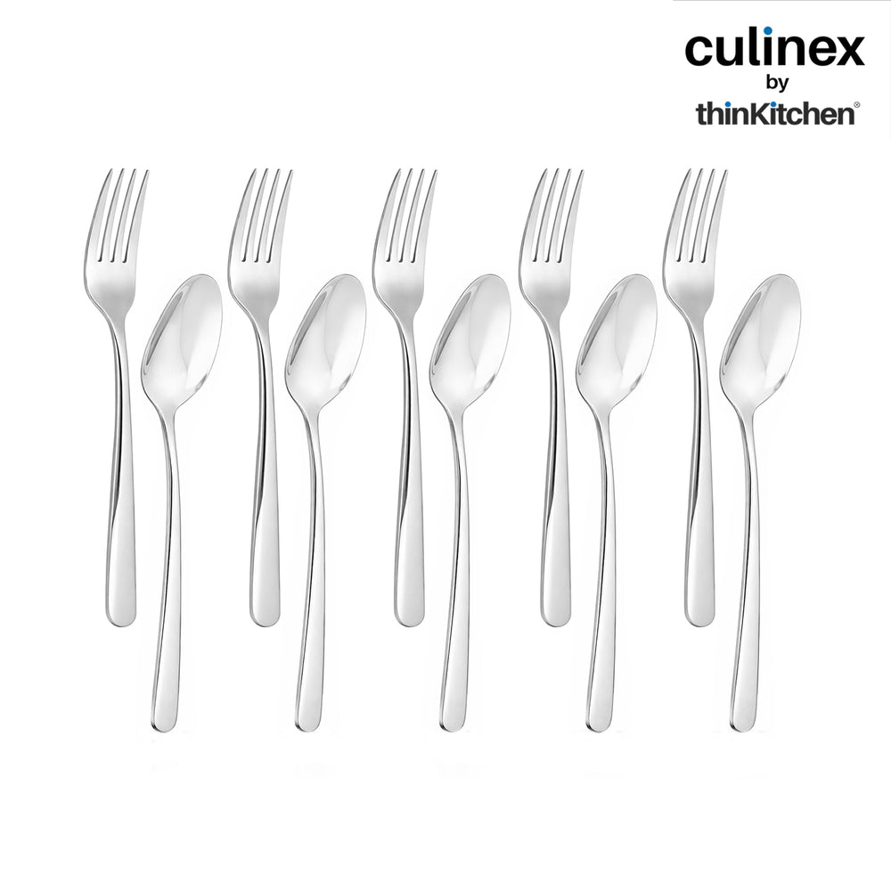 Culinex 18/8 Stainless Steel 7.5" Premium All Purpose Fork & Spoon Cutlery Set of 12, Dora Series | Rustproof Flatware By thinKitchen