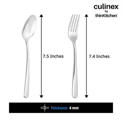 18/8 Premium Stainless Steel 7.5" All Purpose Fork & Spoon Cutlery Set of 12, Dora Series | Rustproof Flatware By thinKitchen