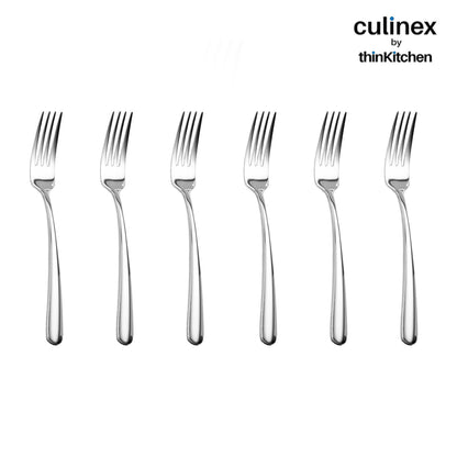 Culinex by thinKitchen|Dora 18/8 Stainless Steel All Purpose Fork & All Purpose Spoon, Mirror Finish, Set of 6 each