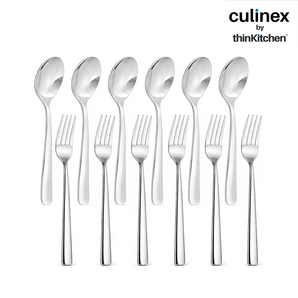 Culinex Stainless Steel 7.8" Premium Dinner Fork & Spoon Cutlery Set of 12, Essen Series | Rustproof Flatware By thinKitchen