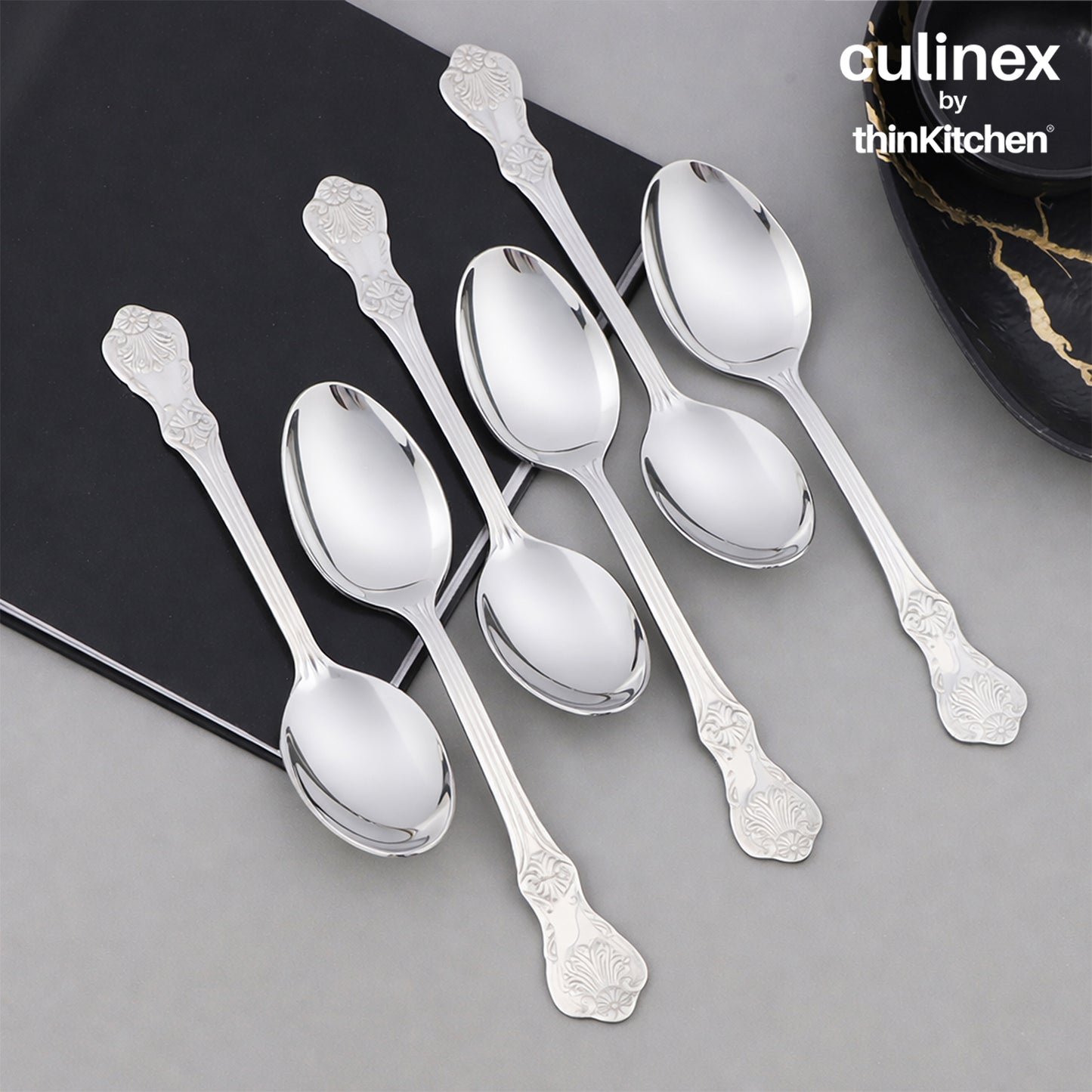 Culinex 18/8 Stainless Steel 6.4" Premoum Dessert Fork & Spoon Cutlery Set of 12, Fest Series | Rustproof Flatware By thinKitchen