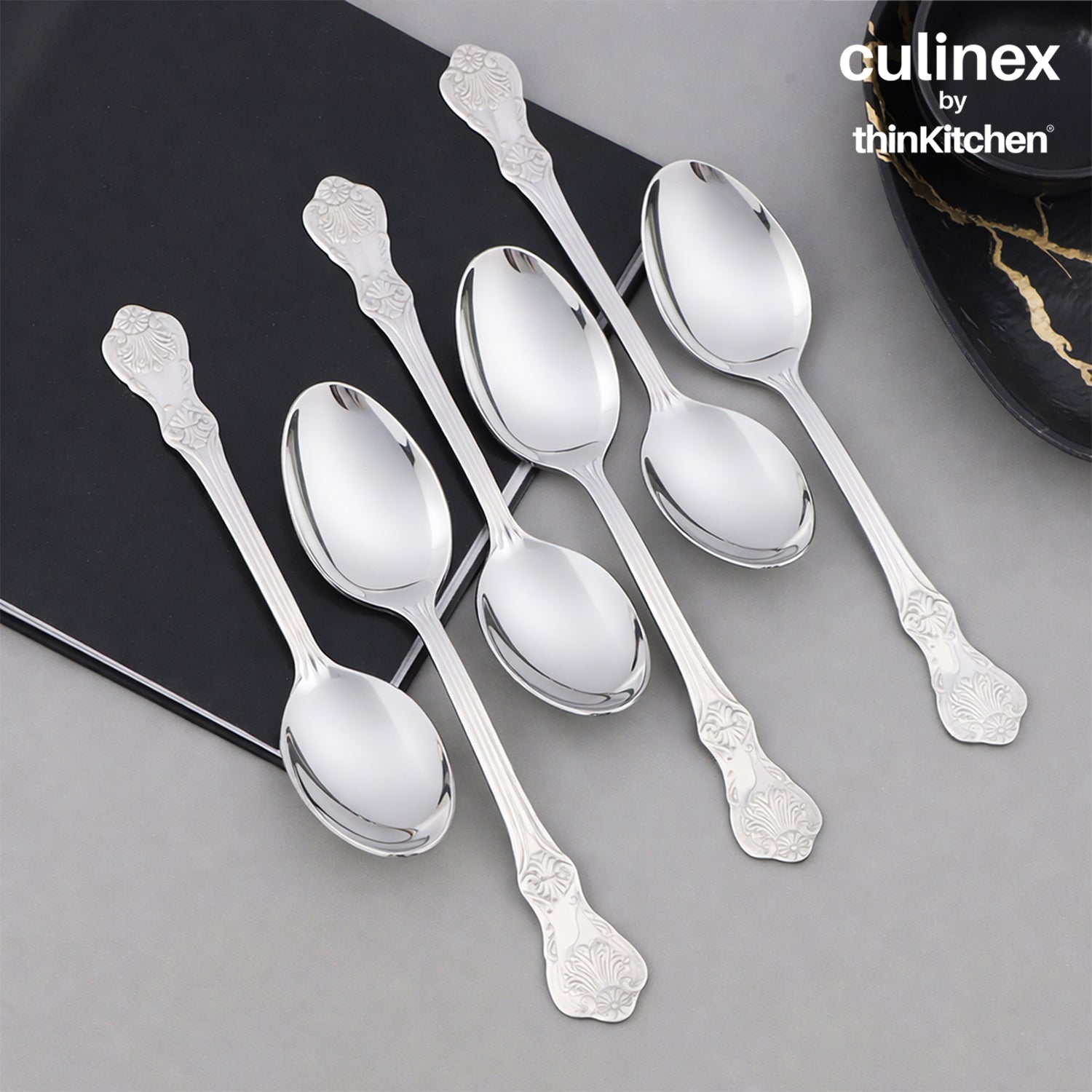 Culinex 18/8 Stainless Steel 6.4" Premoum Dessert Fork & Spoon Cutlery Set of 12, Fest Series | Rustproof Flatware By thinKitchen - 4