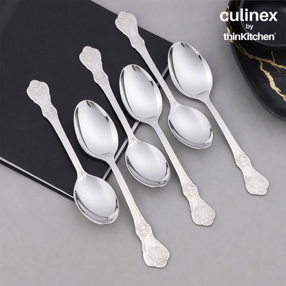 Culinex 18/8 Stainless Steel 6.4" Premoum Dessert Fork & Spoon Cutlery Set of 12, Fest Series | Rustproof Flatware By thinKitchen