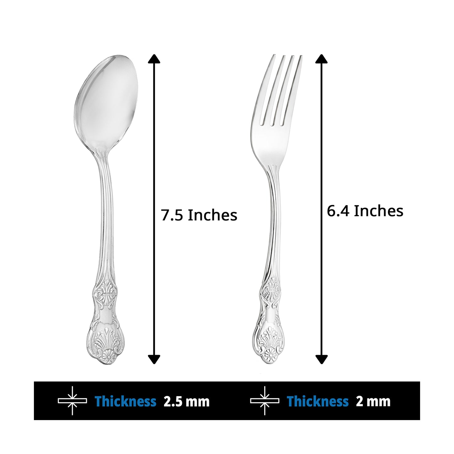 Culinex 18/8 Stainless Steel 6.4" Premoum Dessert Fork & Spoon Cutlery Set of 12, Fest Series | Rustproof Flatware By thinKitchen