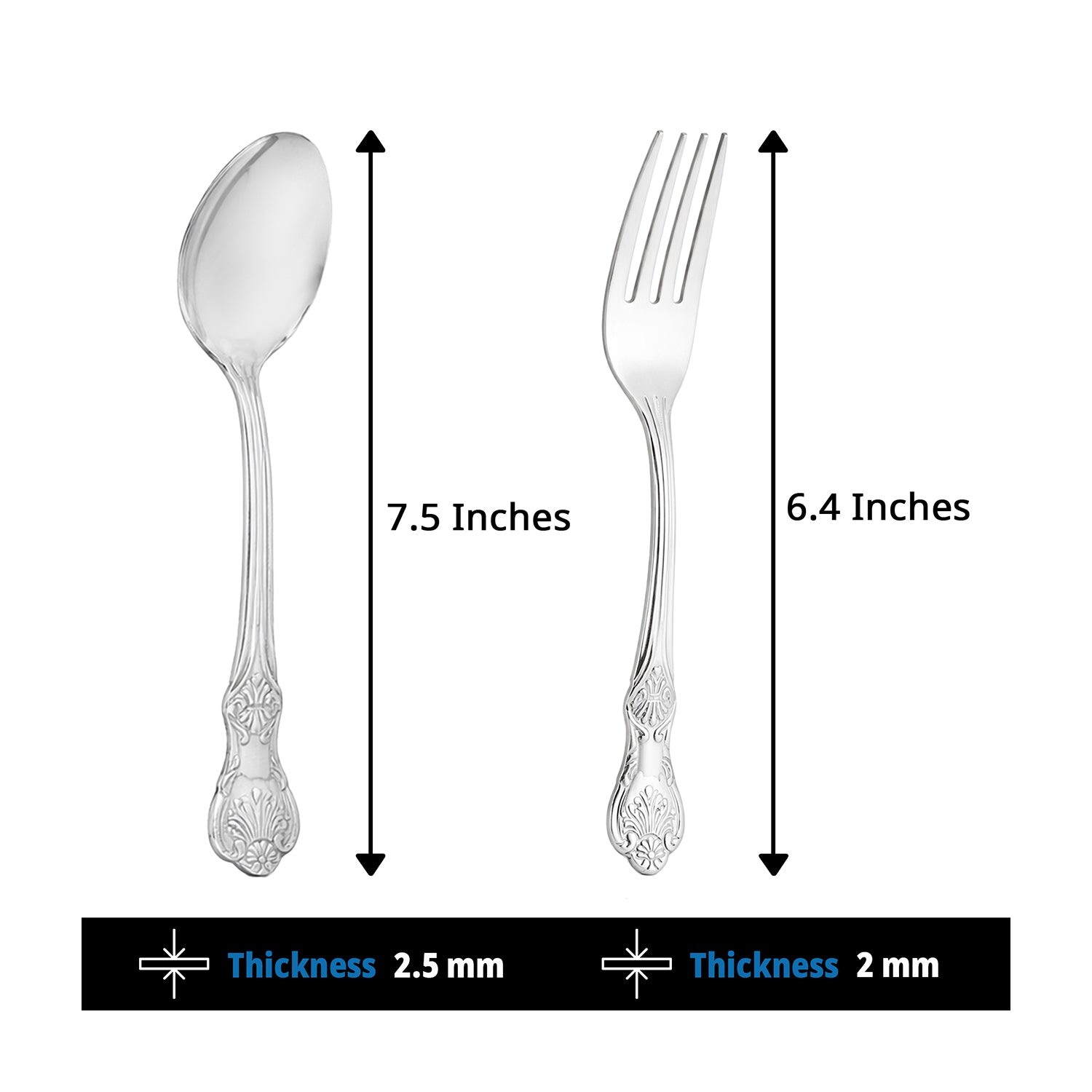 Culinex 18/8 Stainless Steel 6.4" Premoum Dessert Fork & Spoon Cutlery Set of 12, Fest Series | Rustproof Flatware By thinKitchen - 2