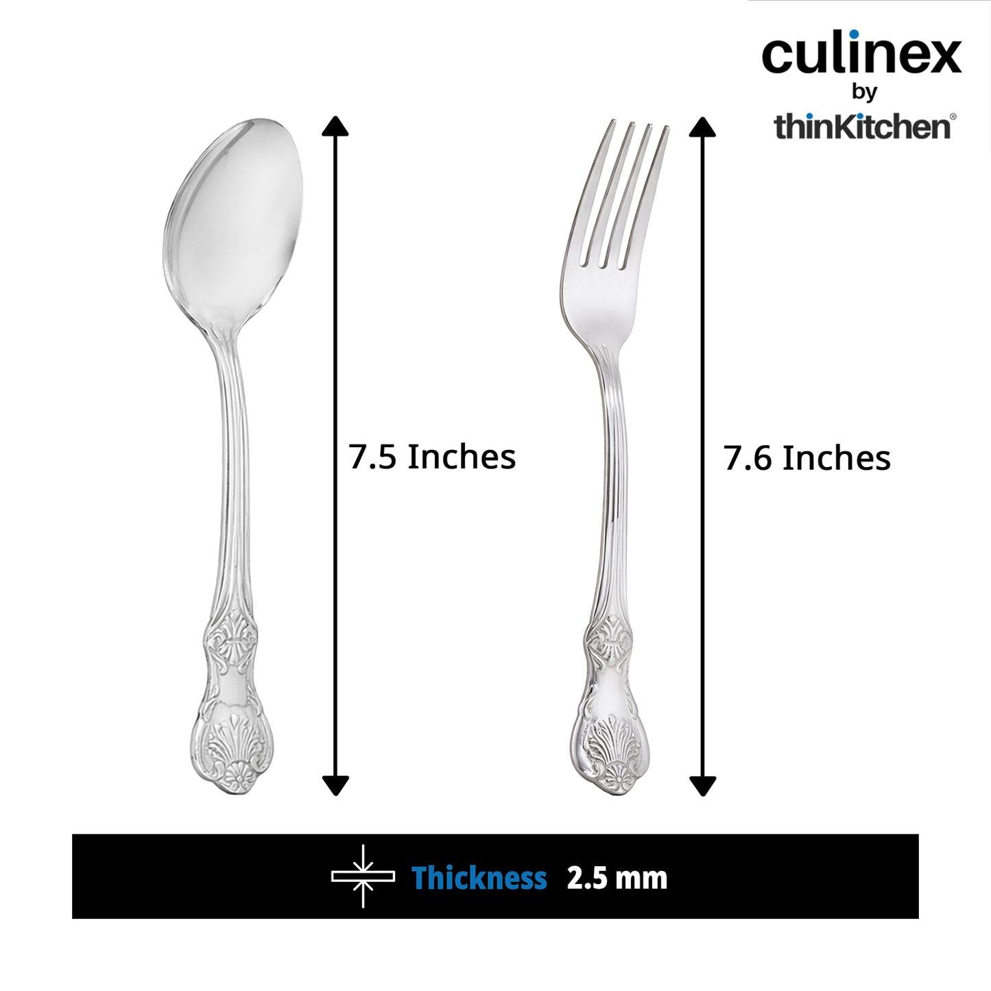 18/8 Premium Stainless Steel 7.6" Table Fork & Spoon Cutlery Set of 12, Fest Series| Rustproof Flatware By thinKitchen