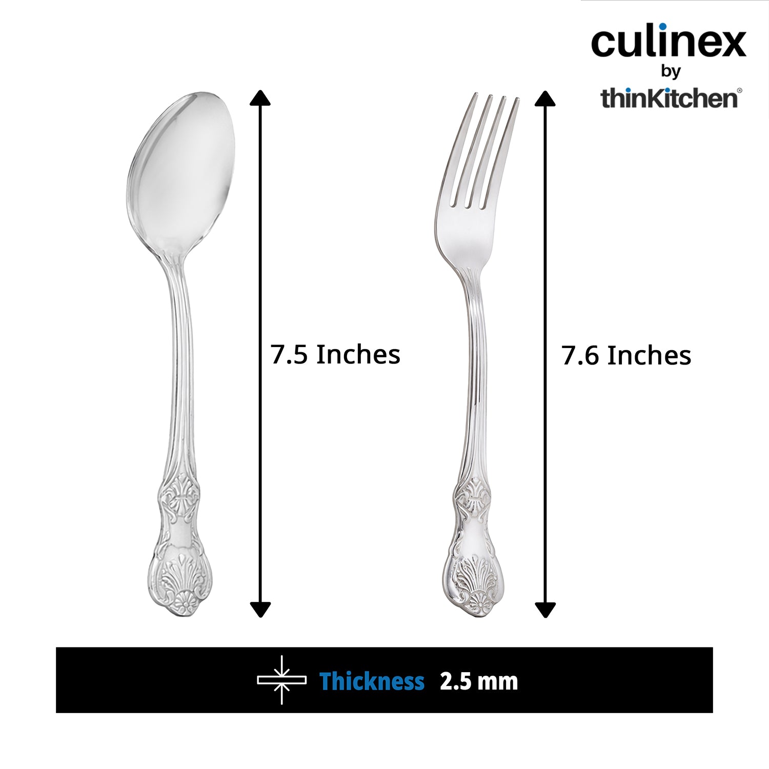 18/8 Premium Stainless Steel 7.6" Table Fork & Spoon Cutlery Set of 12, Fest Series| Rustproof Flatware By thinKitchen - 2