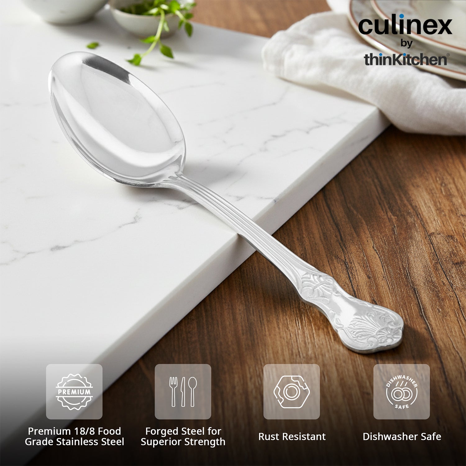 18/8 Premium Stainless Steel 7.6" Table Fork & Spoon Cutlery Set of 12, Fest Series| Rustproof Flatware By thinKitchen - 3