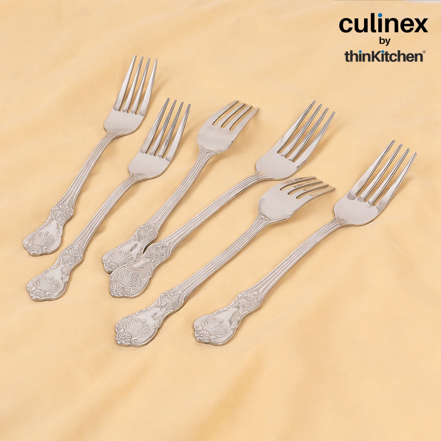 18/8 Premium Stainless Steel 7.6" Table Fork & Spoon Cutlery Set of 12, Fest Series| Rustproof Flatware By thinKitchen