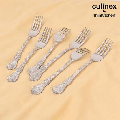18/8 Premium Stainless Steel 7.6" Table Fork & Spoon Cutlery Set of 12, Fest Series| Rustproof Flatware By thinKitchen