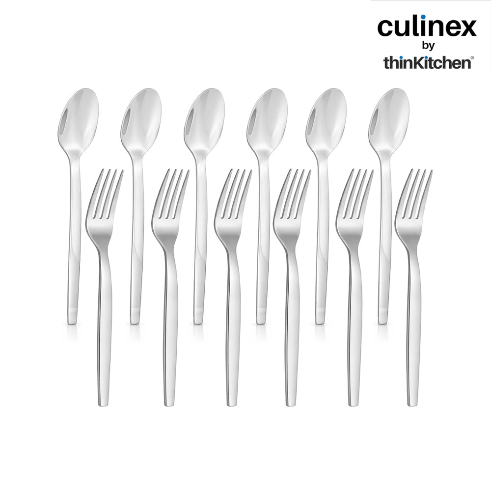 Culinex Stainless Steel 7.9" Premium Dinner Fork & Spoon Cutlery Set of 12, Queen Series | Rustproof Flatware By thinKitchen