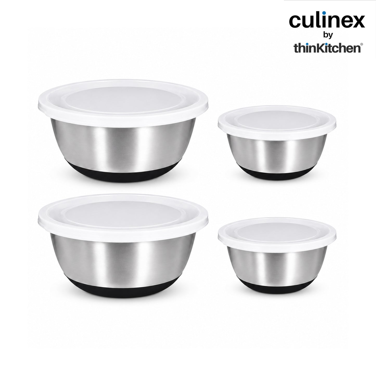 Culinex Premium Heavy Gauge 304 Stainless Steel Anti-Skid Mixing Bowl Set of 4 for Kitchen 2400ml, 3800ml for Cakes, Baking,Dough, Salads | Multipurpose Bowl for Cooking, Prep, Mixing, Beating
