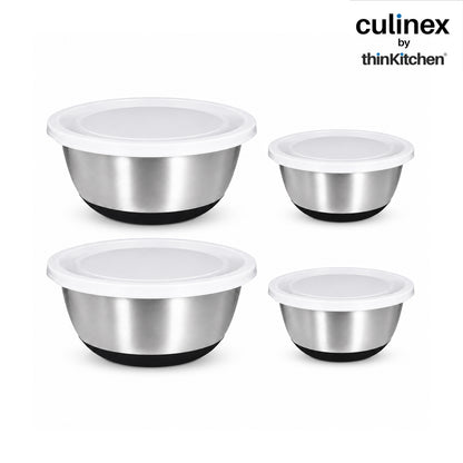 Culinex Premium Heavy Gauge 304 Stainless Steel Anti-Skid Mixing Bowl Set of 4 for Kitchen 2400ml, 3800ml for Cakes, Baking,Dough, Salads | Multipurpose Bowl for Cooking, Prep, Mixing, Beating