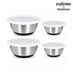 Culinex Premium Heavy Gauge 304 Stainless Steel Anti-Skid Mixing Bowl Set of 4 for Kitchen 2400ml, 3800ml for Cakes, Baking,Dough, Salads | Multipurpose Bowl for Cooking, Prep, Mixing, Beating
