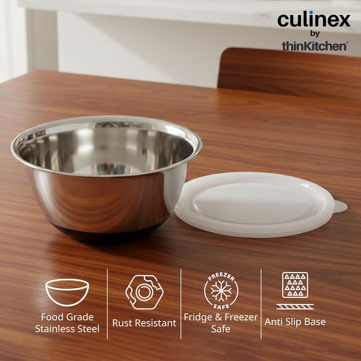 Culinex Premium Heavy Gauge 304 Stainless Steel Anti-Skid Mixing Bowl Set of 4 for Kitchen 2400ml, 3800ml for Cakes, Baking,Dough, Salads | Multipurpose Bowl for Cooking, Prep, Mixing, Beating - 2