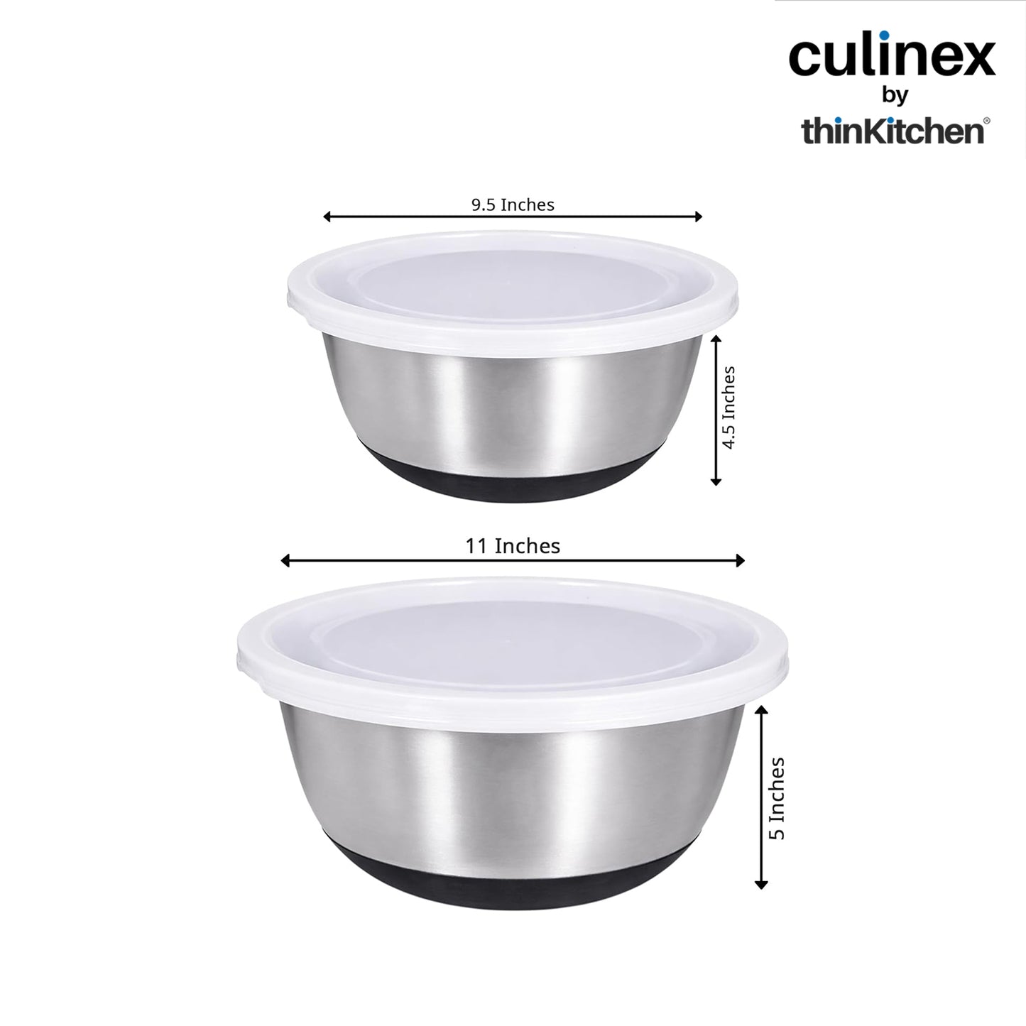 Culinex Premium Heavy Gauge 304 Stainless Steel Anti-Skid Mixing Bowl Set of 4 for Kitchen 2400ml, 3800ml for Cakes, Baking,Dough, Salads | Multipurpose Bowl for Cooking, Prep, Mixing, Beating