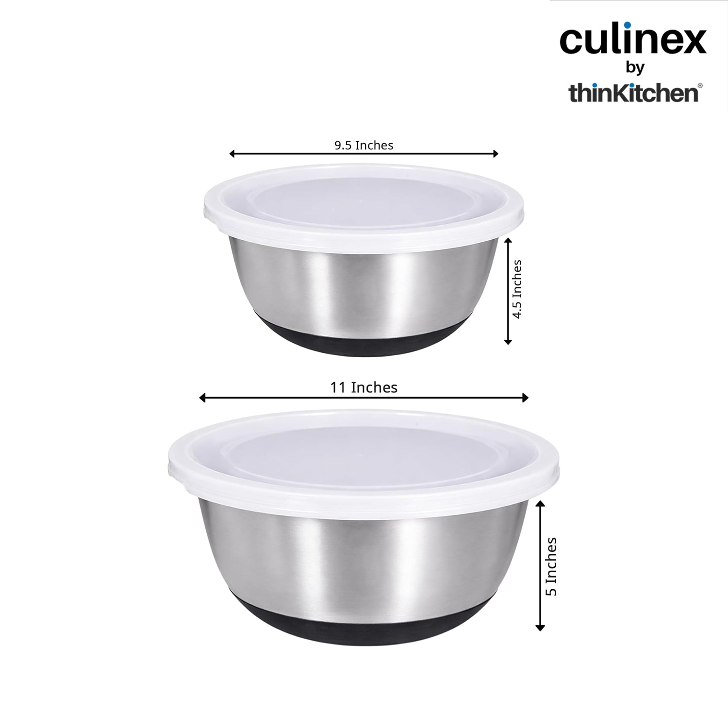 Culinex Premium Heavy Gauge 304 Stainless Steel Anti-Skid Mixing Bowl Set of 4 for Kitchen 2400ml, 3800ml for Cakes, Baking,Dough, Salads | Multipurpose Bowl for Cooking, Prep, Mixing, Beating - 4